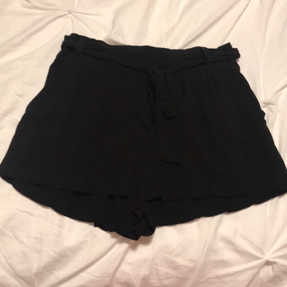 Black stretch tie shorts